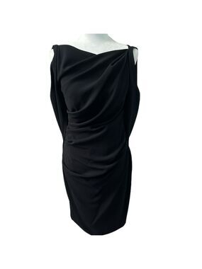 Talbot Runhof Black Cape Ruched Sheath Dress Size 8